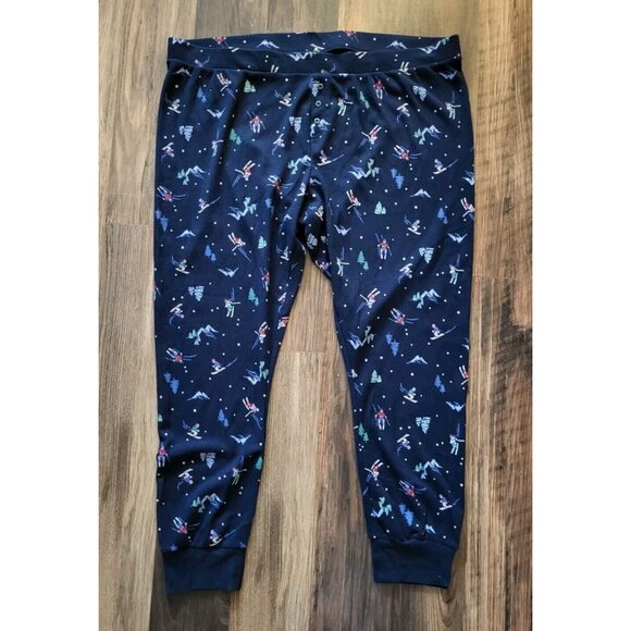 New Navy Blue Skiing Print 2 Pc Waffle Knit Pajamas Simple Pleasures 3X - Picture 3 of 7